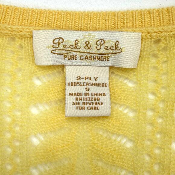 Peck & Peck 100% Cashmere Pointelle Knit Sweater S Yellow Lacey Preppy Feminine - Picture 2 of 6